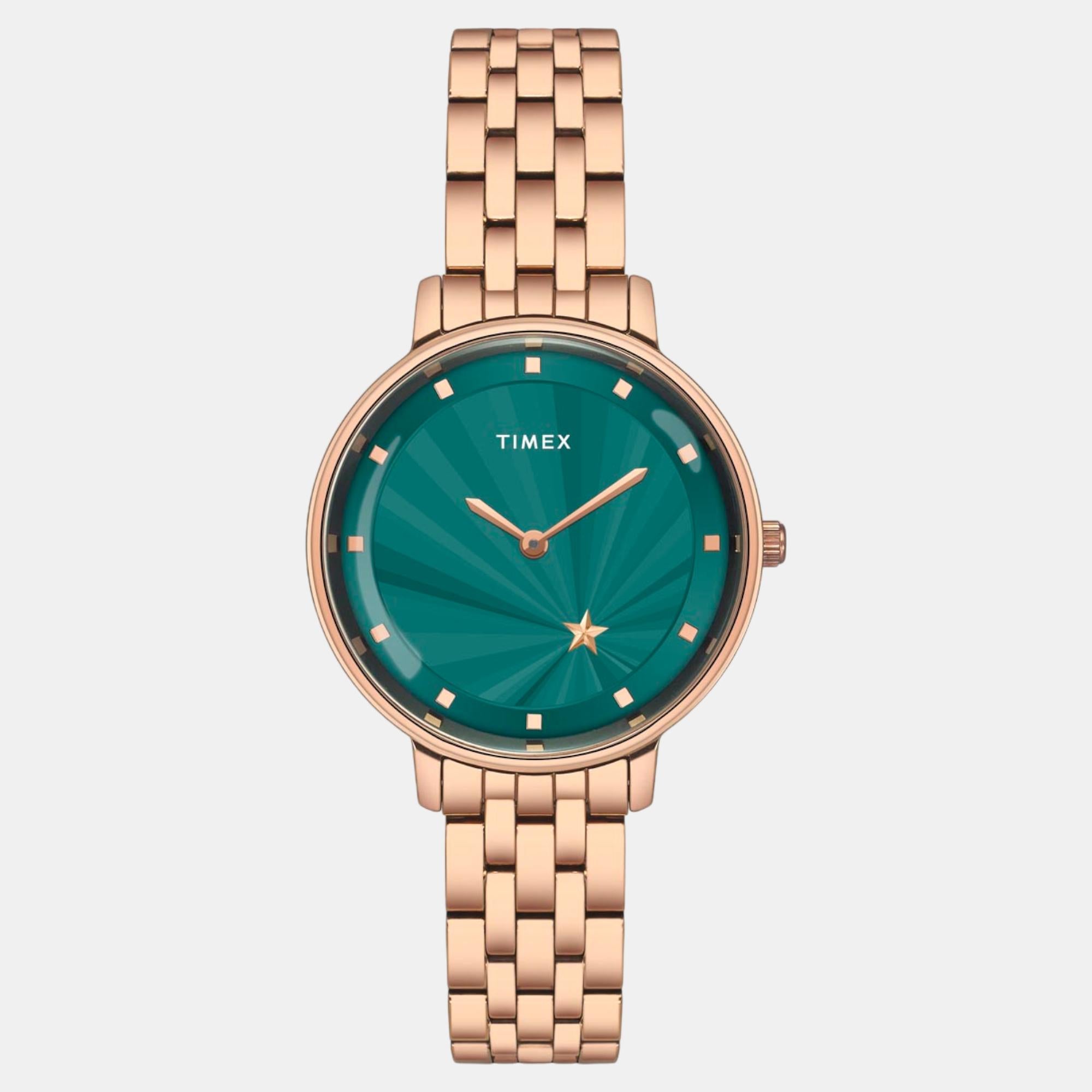 Fashion Women Quartz Green Dial Analog Stainless Steel Watch TWEL19103