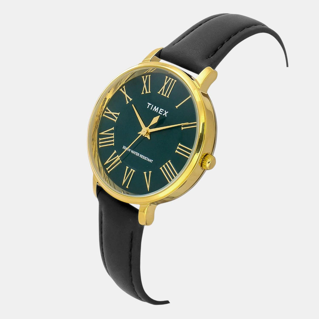 Fashion Women Quartz Green Dial Analog Leather Watch TWEL19104