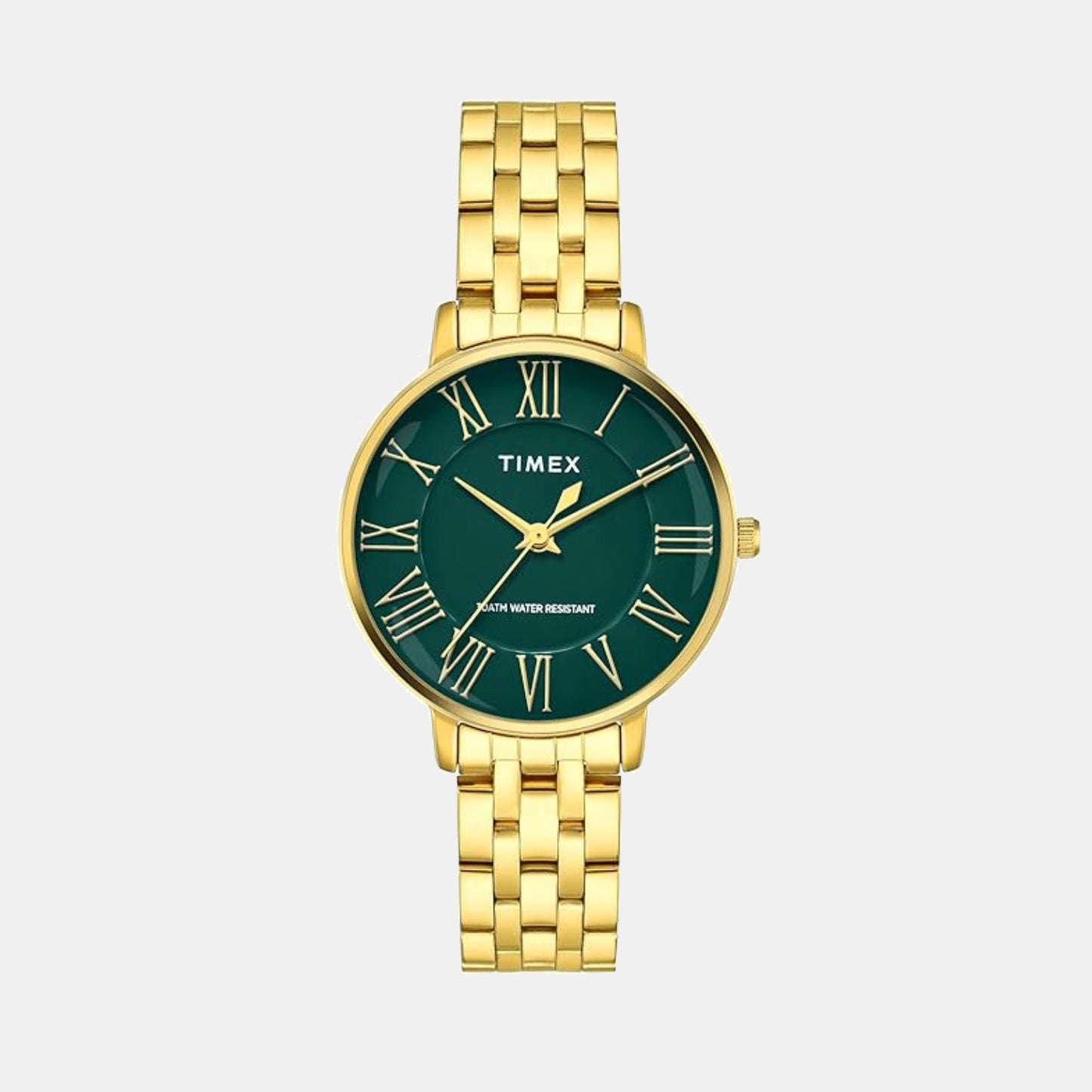 Fashion Women Quartz Green Dial Analog Stainless Steel Watch TWEL19106