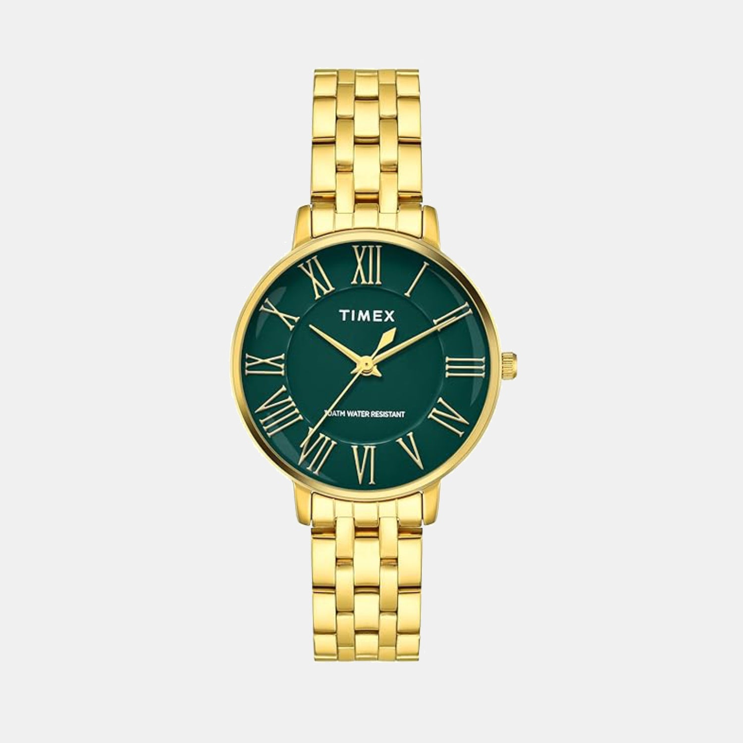Fashion Women Quartz Green Dial Analog Stainless Steel Watch TWEL19106