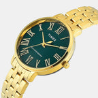 Fashion Women Quartz Green Dial Analog Stainless Steel Watch TWEL19106