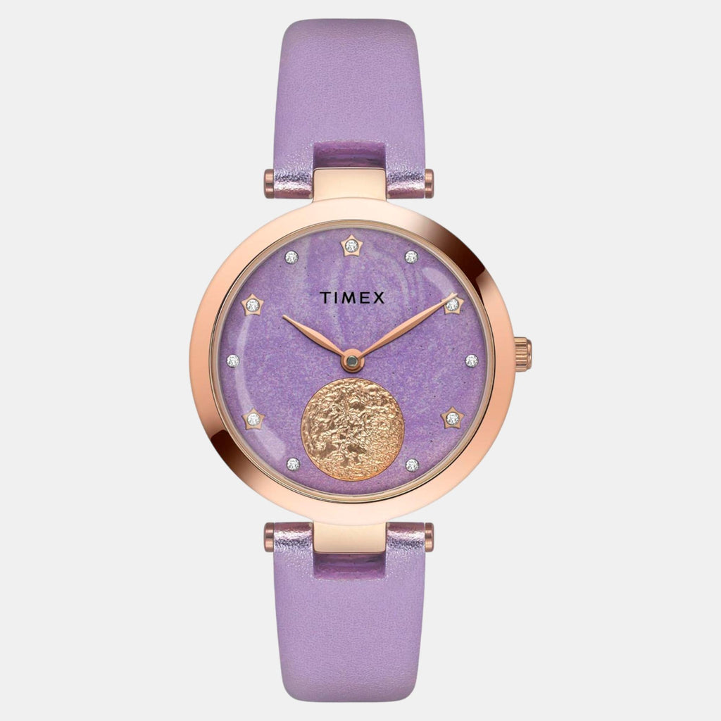 Fashion Women Quartz Lavender Dial Analog Leather Watch TWEL19200