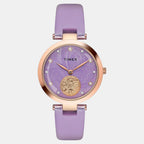 Fashion Women Quartz Lavender Dial Analog Leather Watch TWEL19200