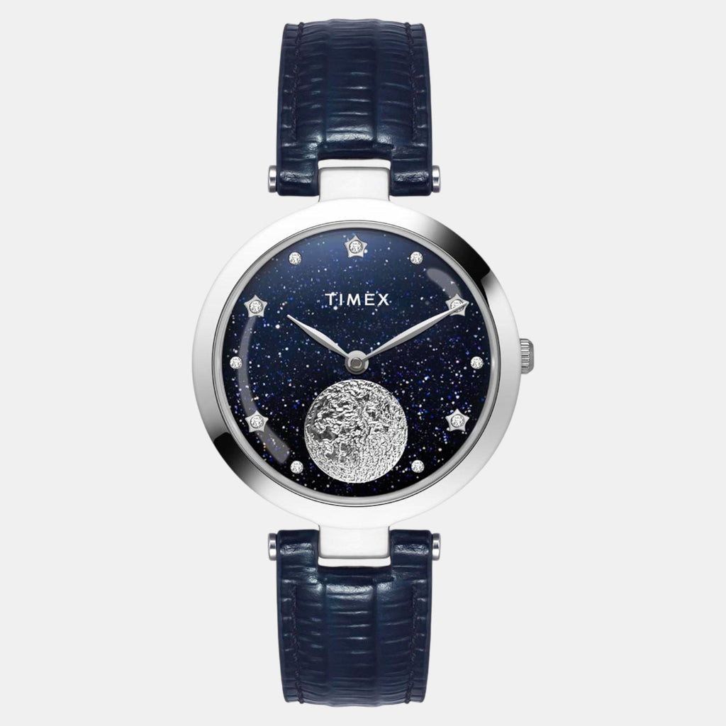 Fashion Women Quartz Blue Dial Analog Leather Watch TWEL19202