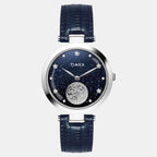 Fashion Women Quartz Blue Dial Analog Leather Watch TWEL19202