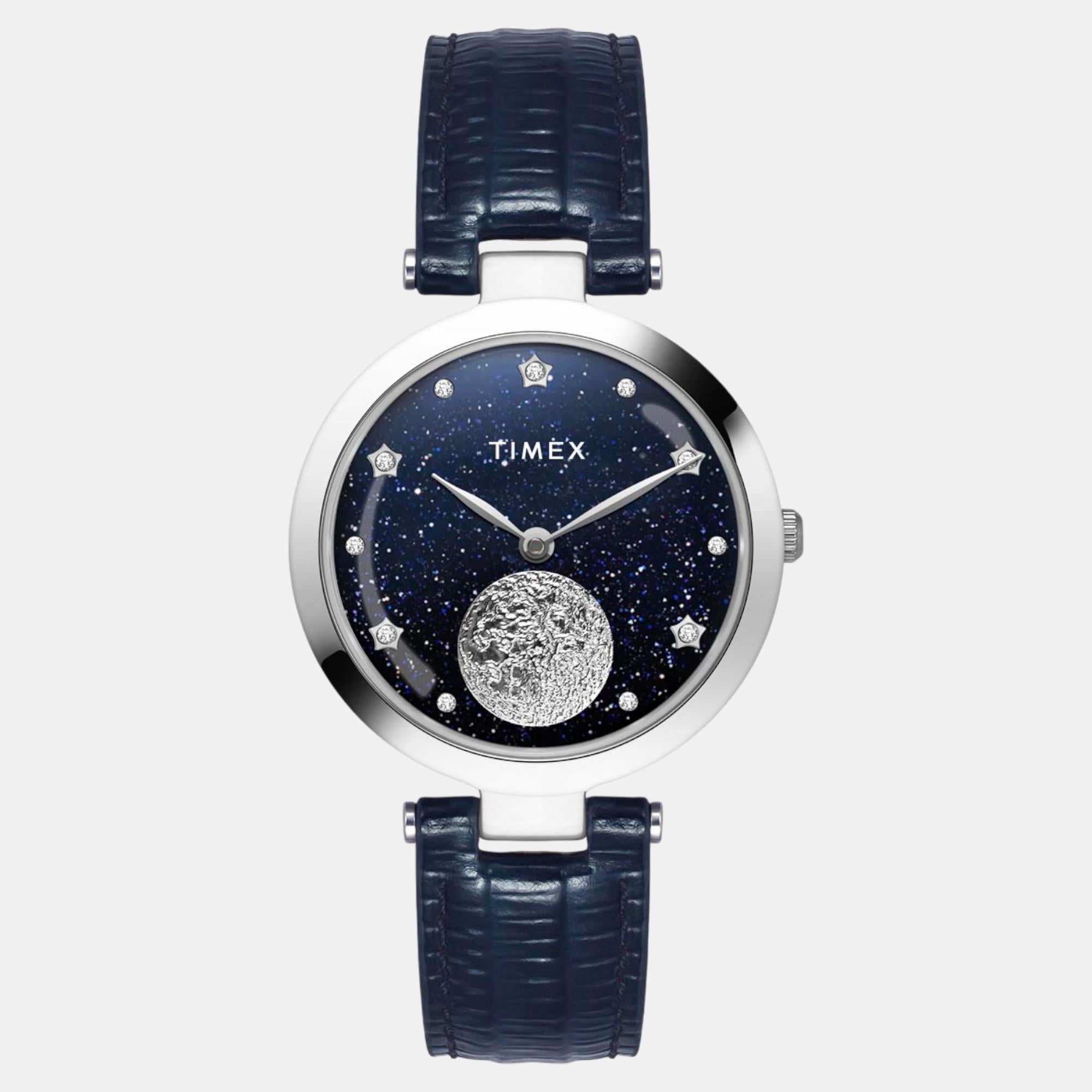 Fashion Women Quartz Blue Dial Analog Leather Watch TWEL19202