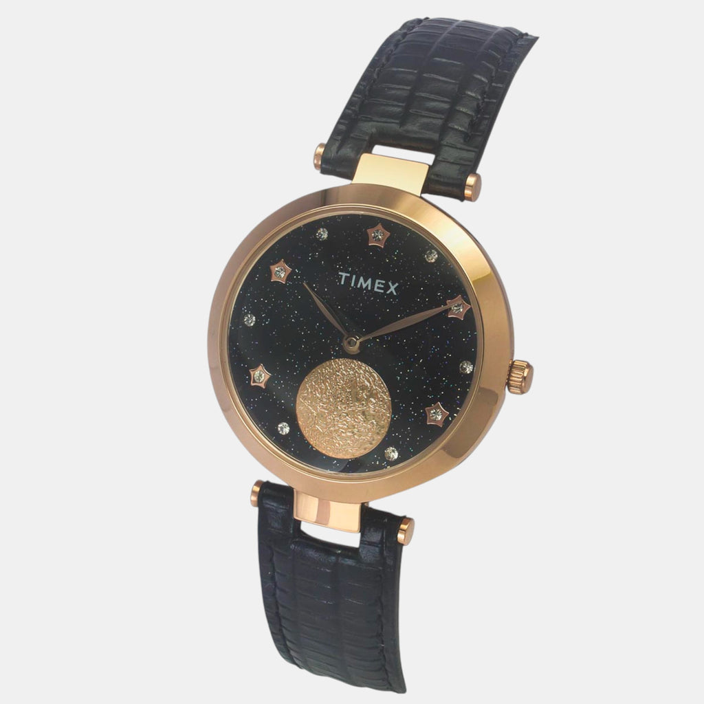 Fashion Women Quartz Black Dial Analog Leather Watch TWEL19203