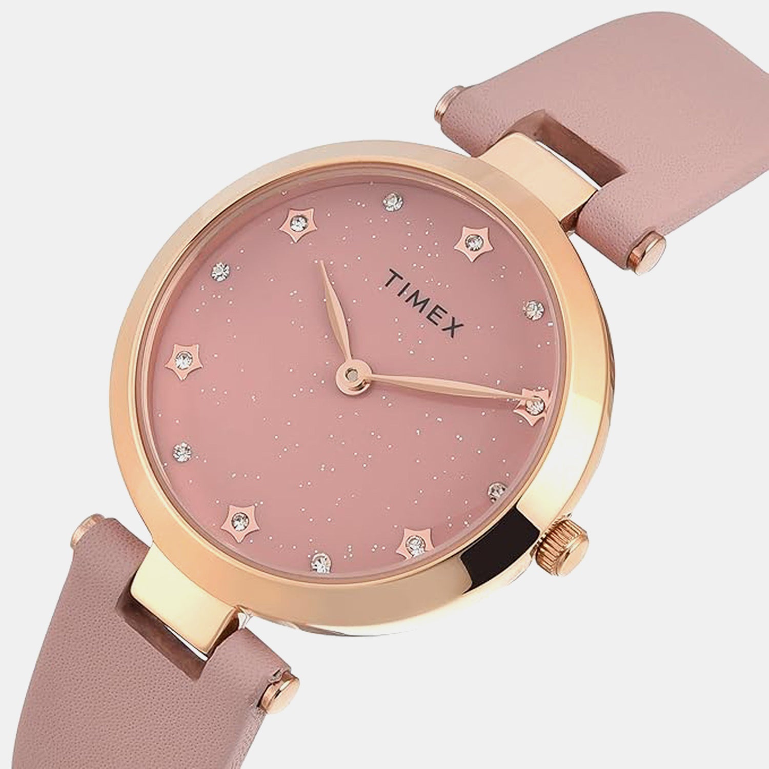 Fashion Women Quartz Pink Dial Analog Leather Watch TWEL19204