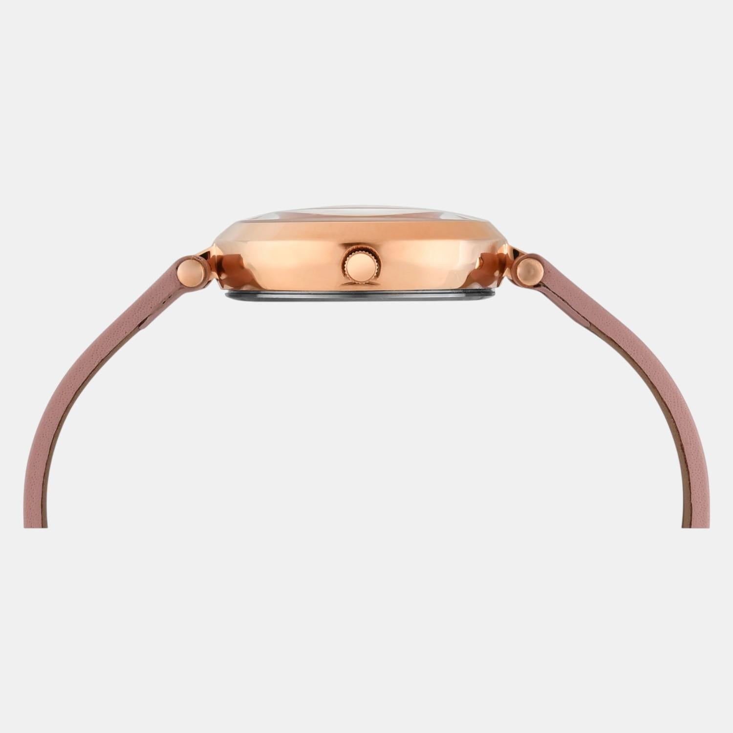 Fashion Women Quartz Pink Dial Analog Leather Watch TWEL19204