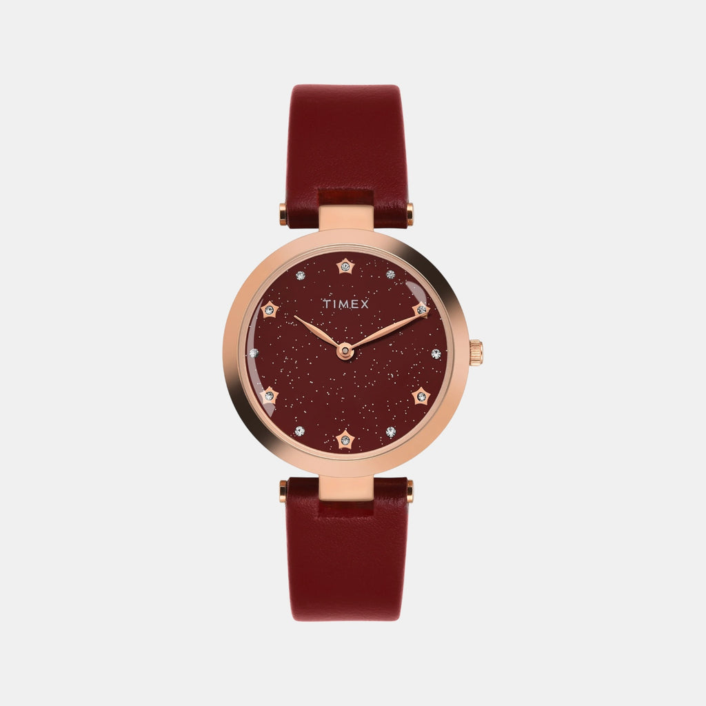 Fashion Women Quartz Red Dial Analog Leather Watch TWEL19205