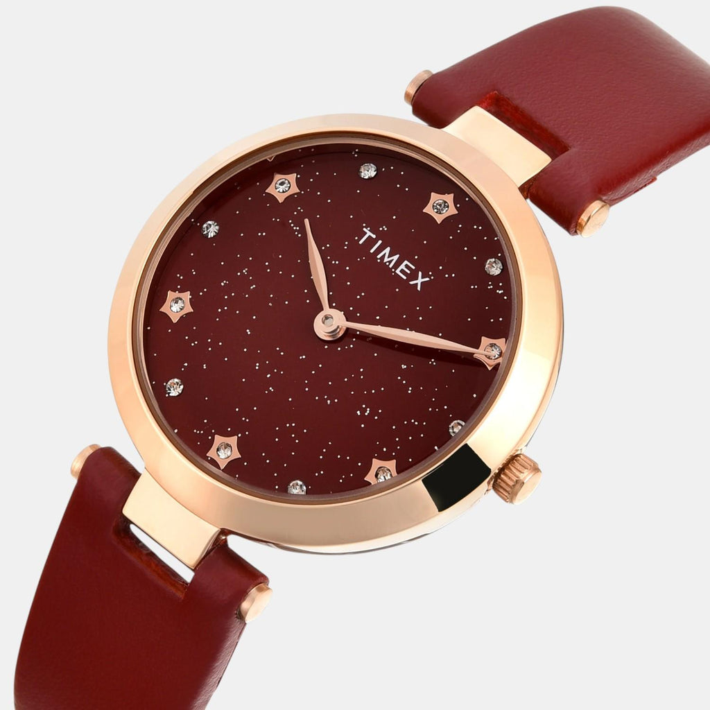 Fashion Women Quartz Red Dial Analog Leather Watch TWEL19205
