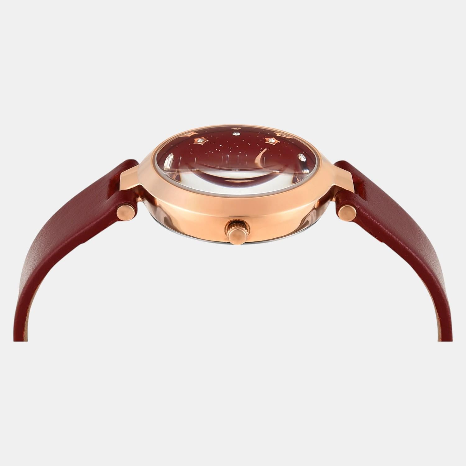 Fashion Women Quartz Red Dial Analog Leather Watch TWEL19205