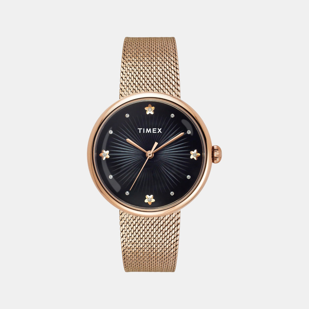 Fashion Women Quartz Black Dial Analog Stainless Steel Watch TWEL19303