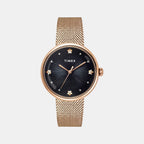 Fashion Women Quartz Black Dial Analog Stainless Steel Watch TWEL19303