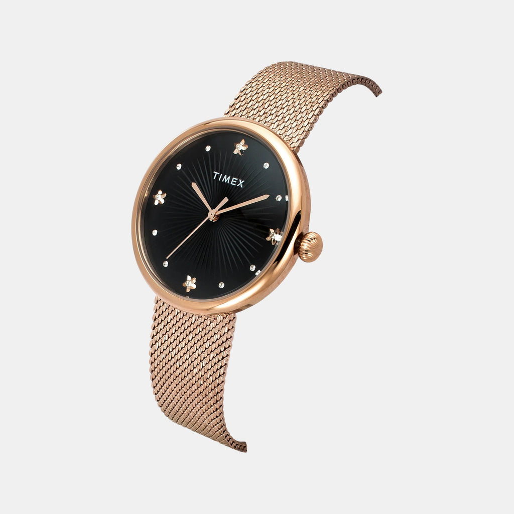 Fashion Women Quartz Black Dial Analog Stainless Steel Watch TWEL19303