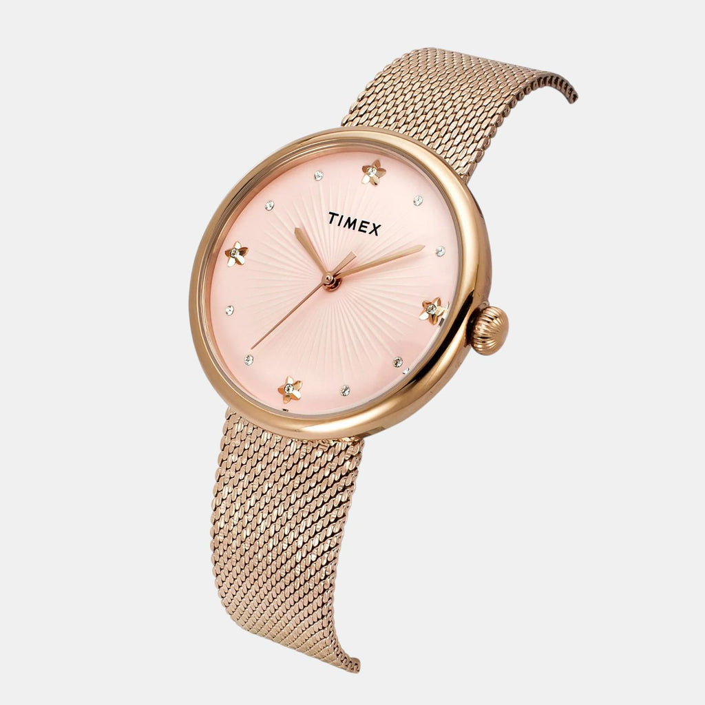 Fashion Women Quartz Pink Dial Analog Stainless Steel Watch TWEL19304