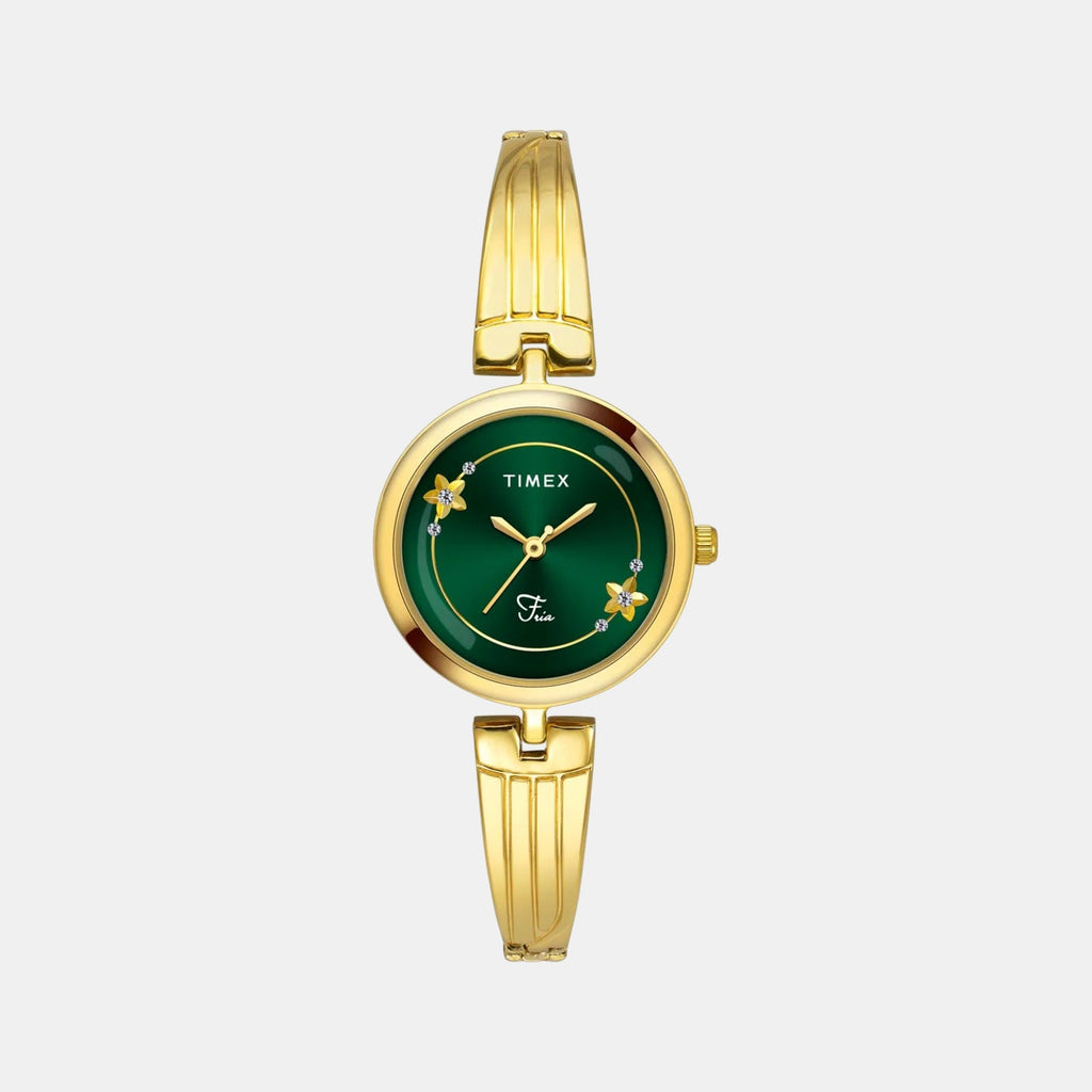 Fria Women Quartz Green Dial Analog Brass Watch TWEL19801