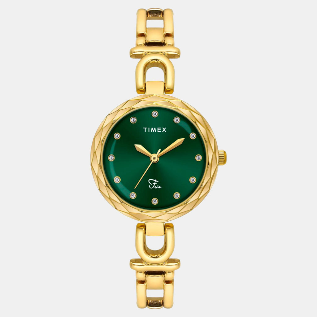 Fria Women Quartz Green Dial Analog Brass Watch TWEL19900