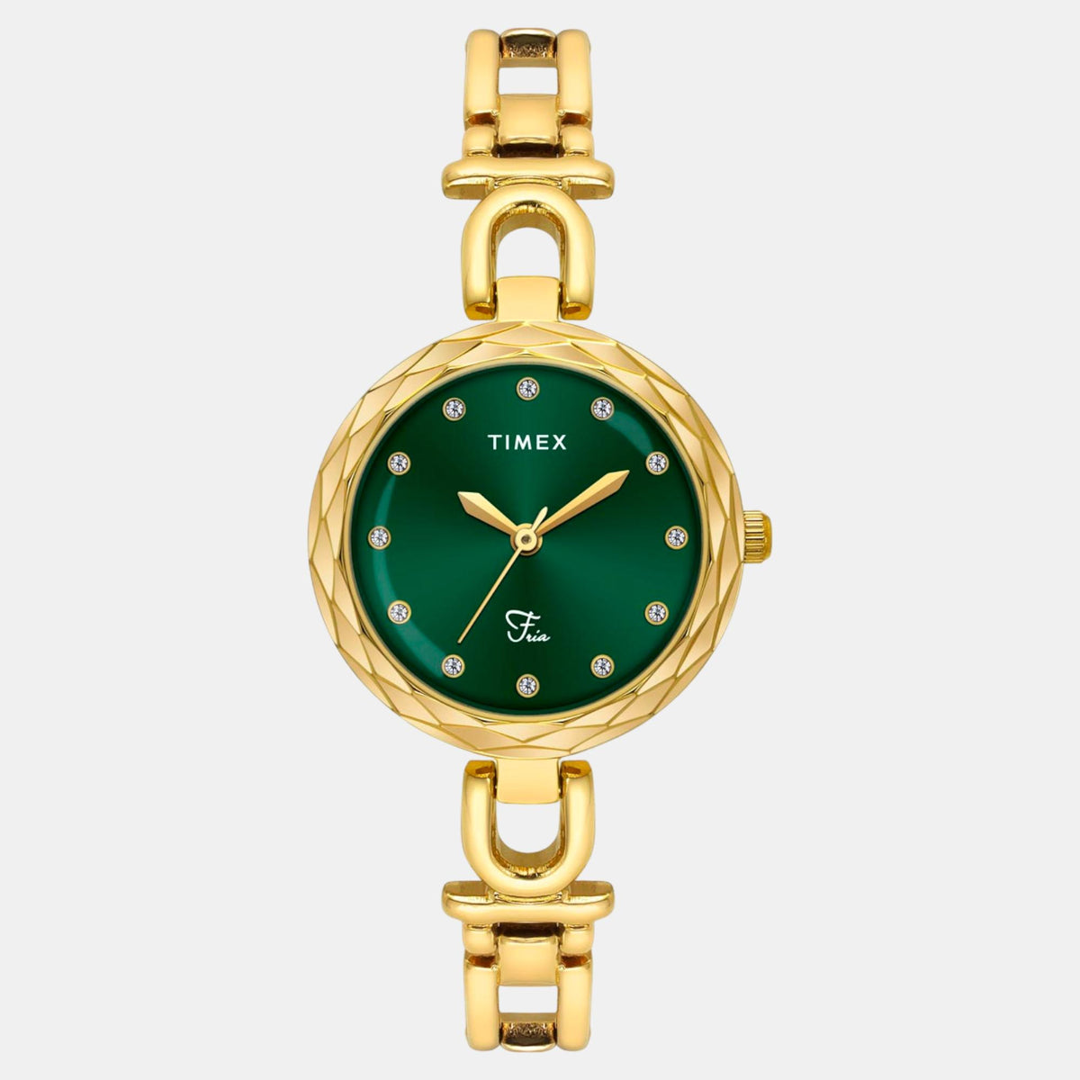 Fria Women Quartz Green Dial Analog Brass Watch TWEL19900
