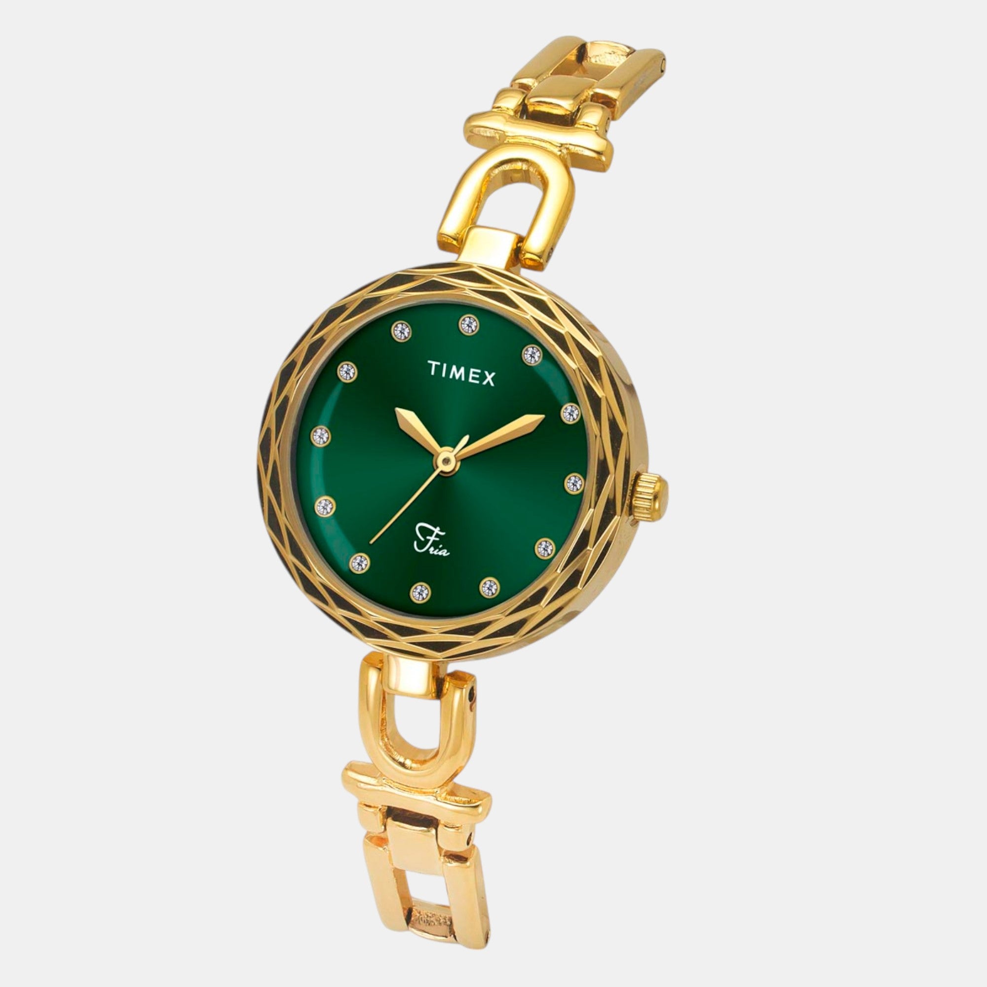 Fria Women Quartz Green Dial Analog Brass Watch TWEL19900