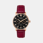Fashion Women Quartz Black Dial Multi-Function Leather Watch TWEL20300