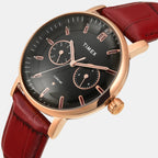 Fashion Women Quartz Black Dial Multi-Function Leather Watch TWEL20300