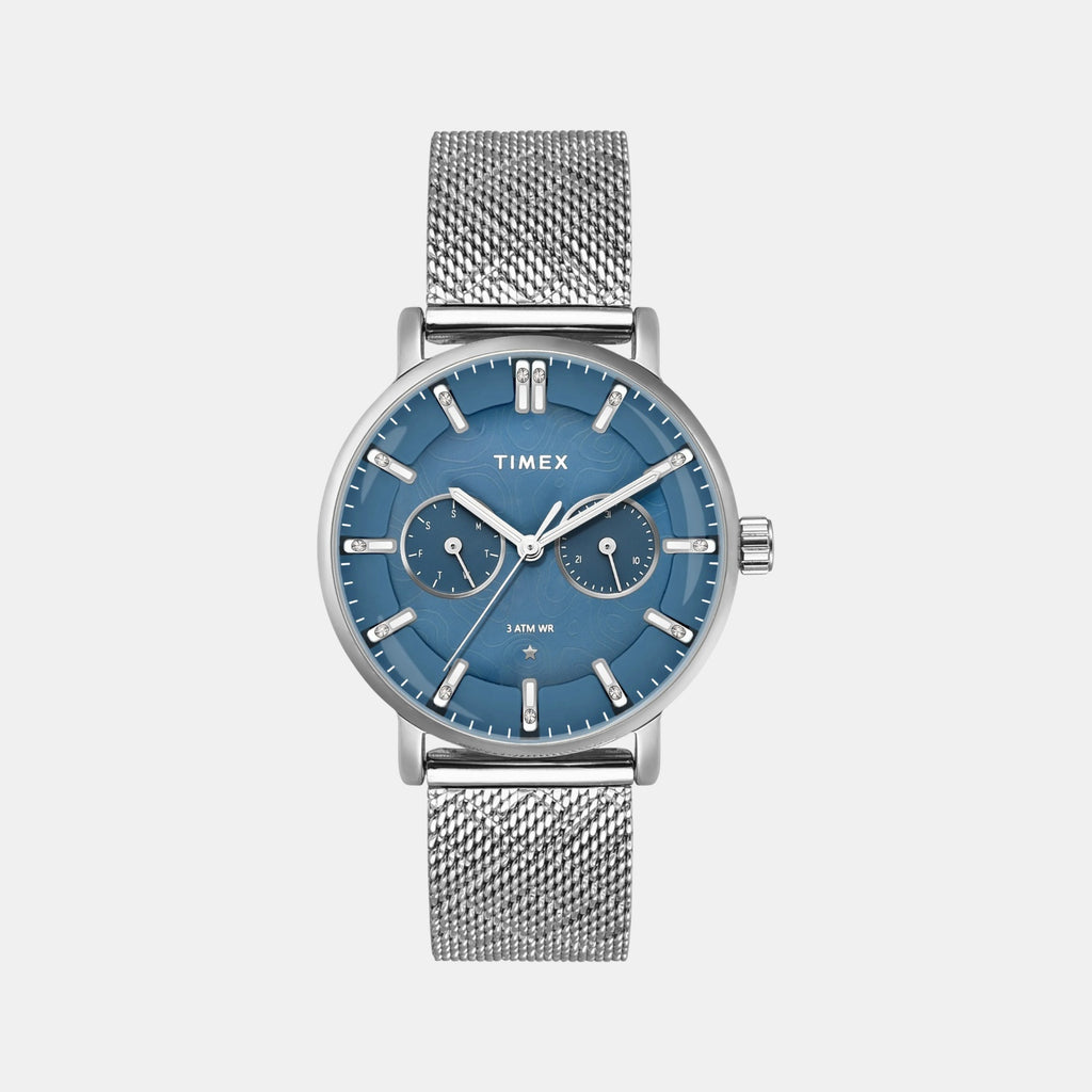 Fashion Women Quartz Blue Dial Multi-Function Stainless Steel Watch TWEL20301