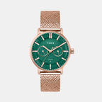 Fashion Women Quartz Green Dial Multi-Function Stainless Steel Watch TWEL20302