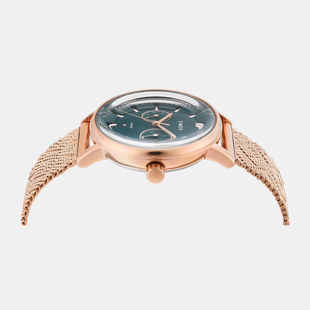 Fashion Women Quartz Green Dial Multi-Function Stainless Steel Watch TWEL20302