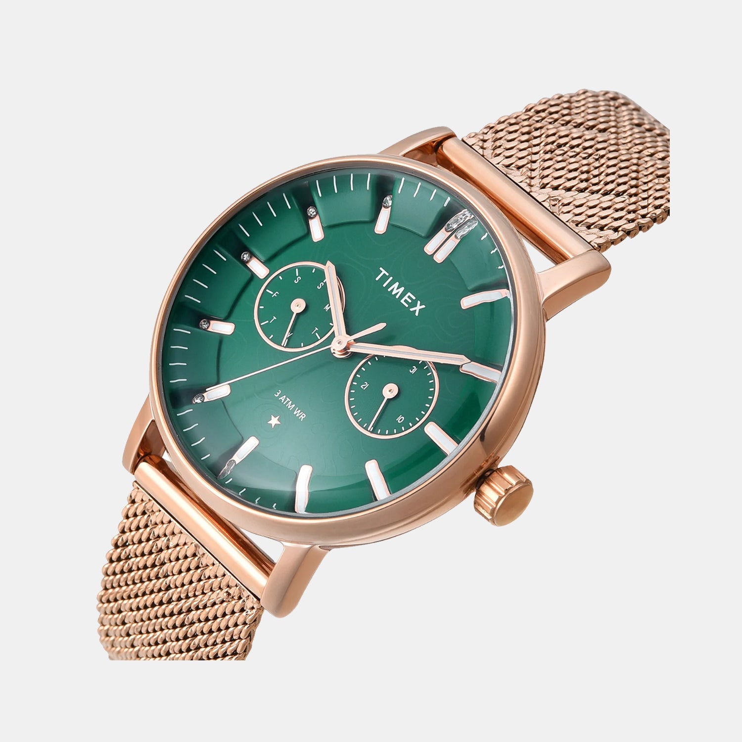 Fashion Women Quartz Green Dial Multi-Function Stainless Steel Watch TWEL20302