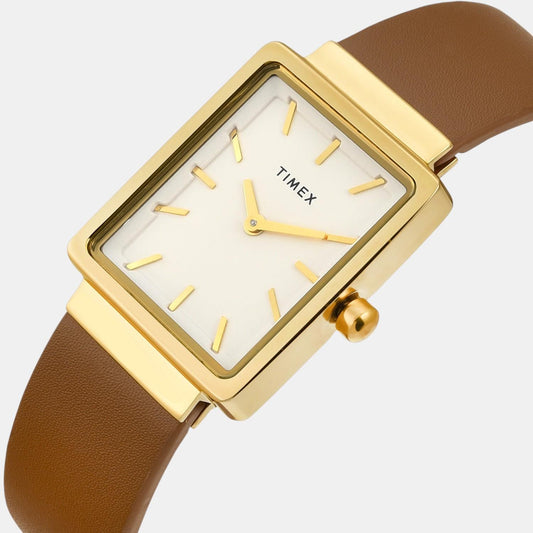 Fashion Women Quartz White Dial Analog Leather Watch TWEL20700