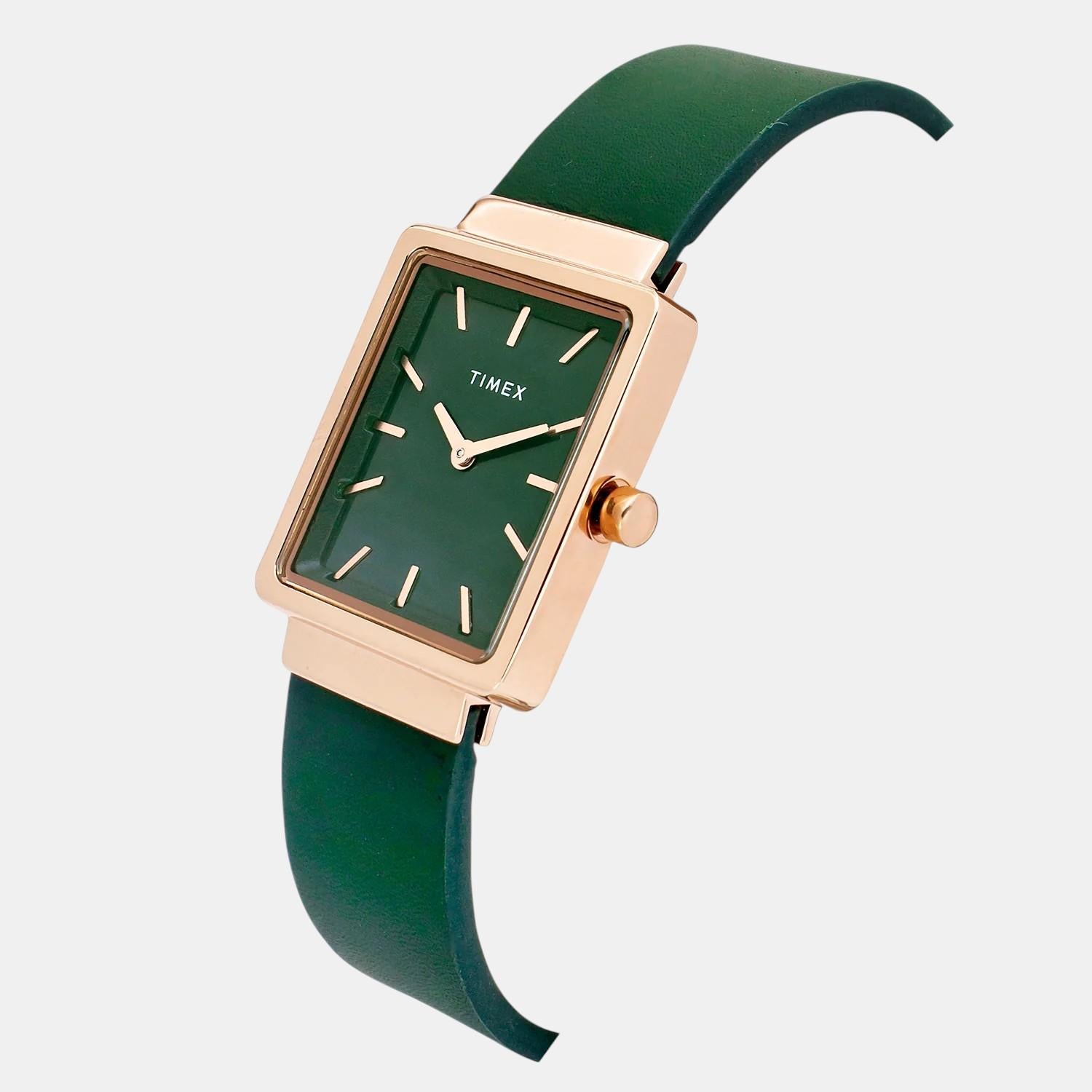 Fashion Women Quartz Green Dial Analog Leather Watch TWEL20702