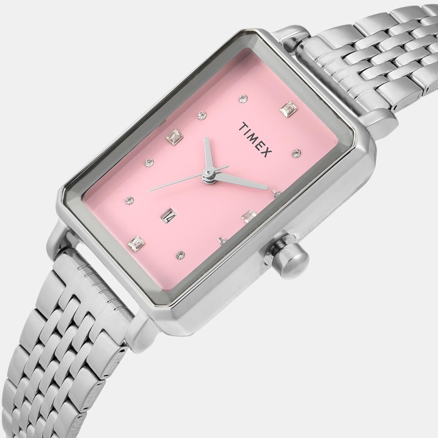 Fashion Women Quartz Pink Dial Analog Stainless Steel Watch TWEL20801
