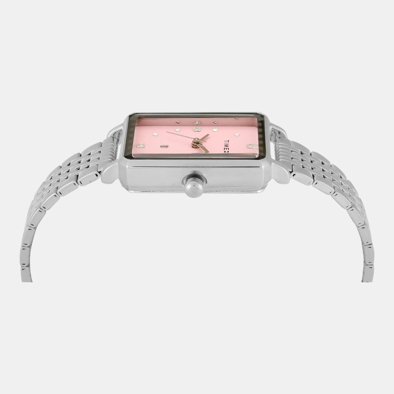 Fashion Women Quartz Pink Dial Analog Stainless Steel Watch TWEL20801