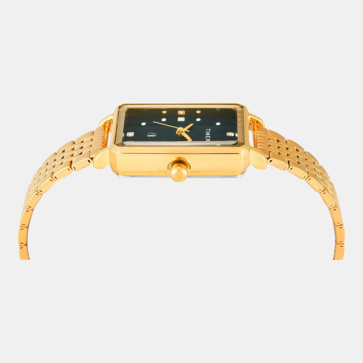 Fashion Women Quartz Green Dial Analog Stainless Steel Watch TWEL20802