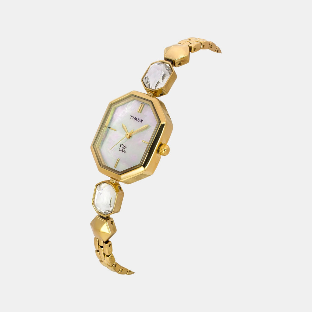 Fria Women Quartz Mother Of Pearl Dial Analog Brass Watch TWEL21100
