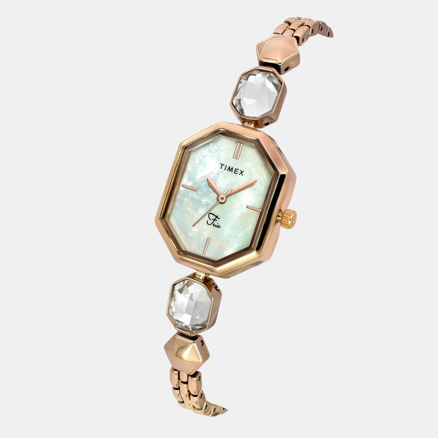 Fria Women Quartz Mother Of Pearl Dial Analog Brass Watch TWEL21101
