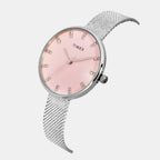 Fashion Women Quartz Pink Dial Analog Stainless Steel Watch TWEL21500