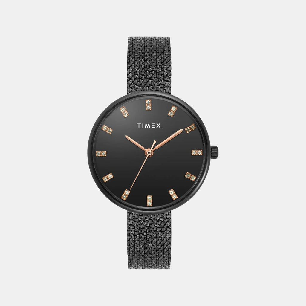 Fashion Women Quartz Black Dial Analog Stainless Steel Watch TWEL21503