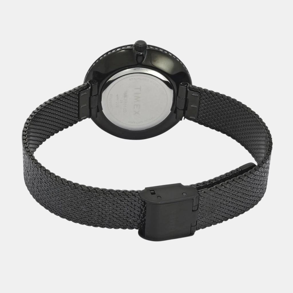 Fashion Women Quartz Black Dial Analog Stainless Steel Watch TWEL21503