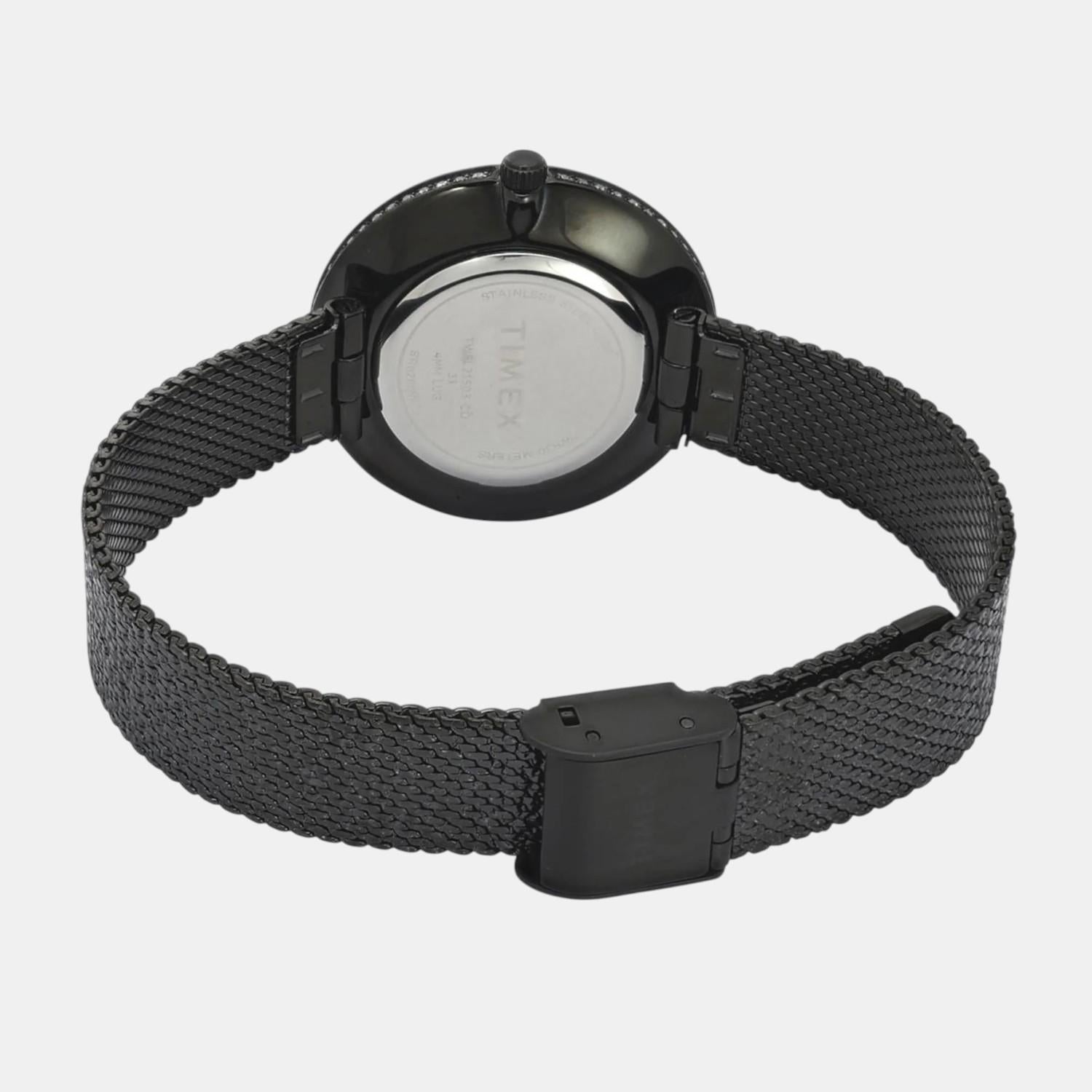 Fashion Women Quartz Black Dial Analog Stainless Steel Watch TWEL21503