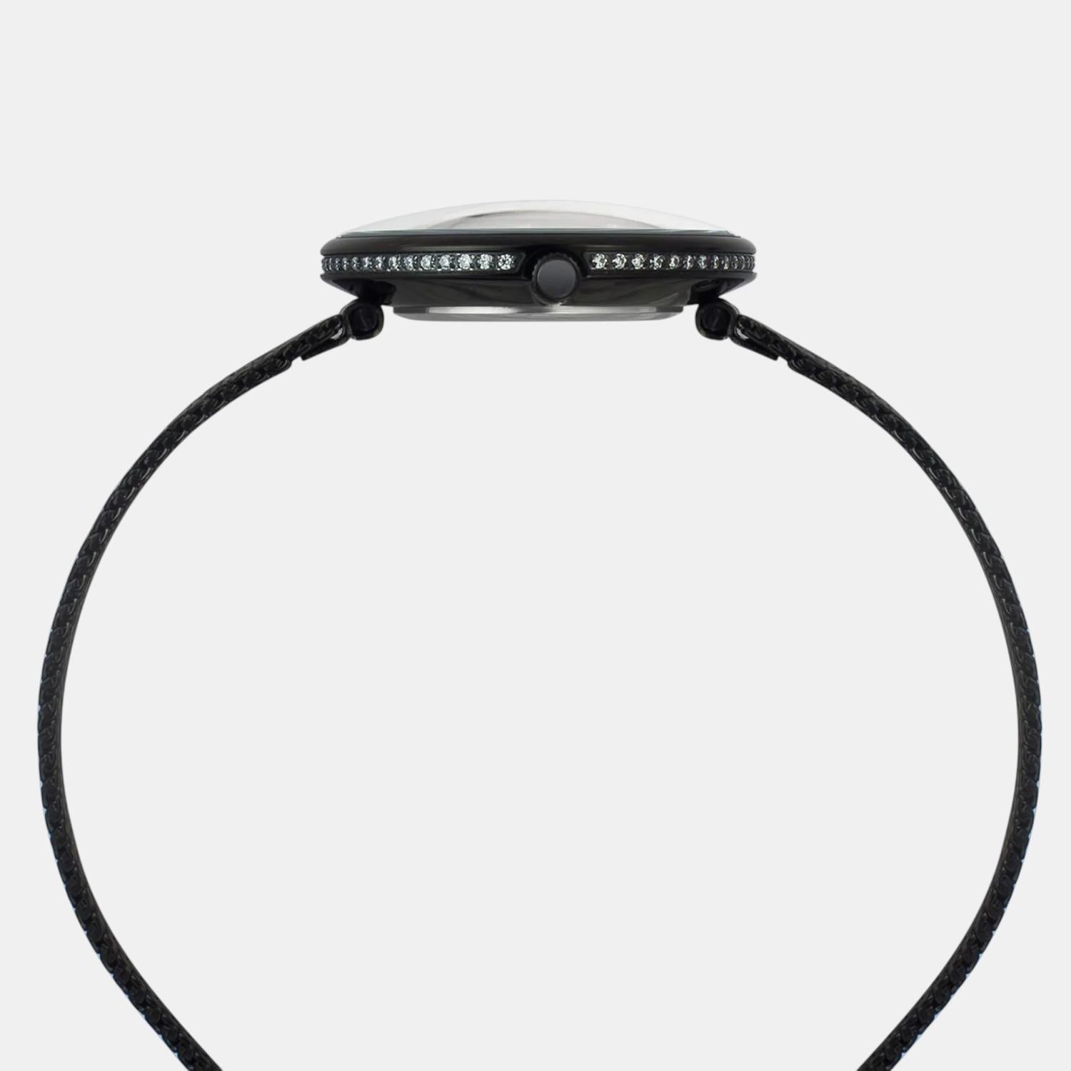 Fashion Women Quartz Black Dial Analog Stainless Steel Watch TWEL21503