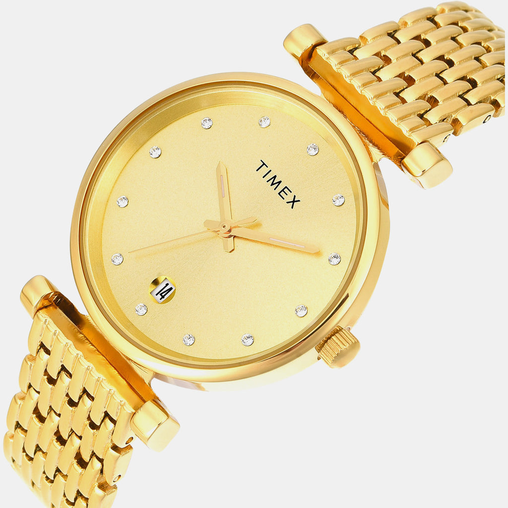 Fashion Women Quartz Champagne Dial Analog Stainless Steel Watch TWEL21600