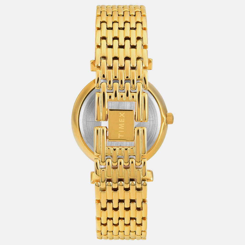 Fashion Women Quartz Champagne Dial Analog Stainless Steel Watch TWEL21600