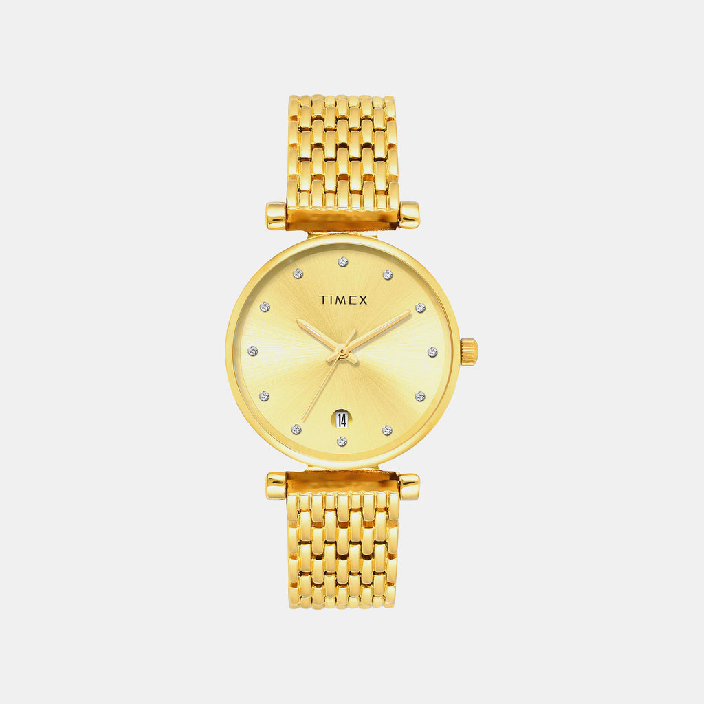 Fashion Women Quartz Champagne Dial Analog Stainless Steel Watch TWEL21600