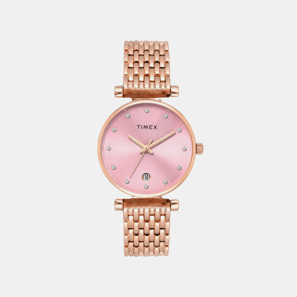 Fashion Women Quartz Pink Dial Analog Stainless Steel Watch TWEL21601