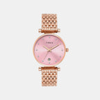 Fashion Women Quartz Pink Dial Analog Stainless Steel Watch TWEL21601
