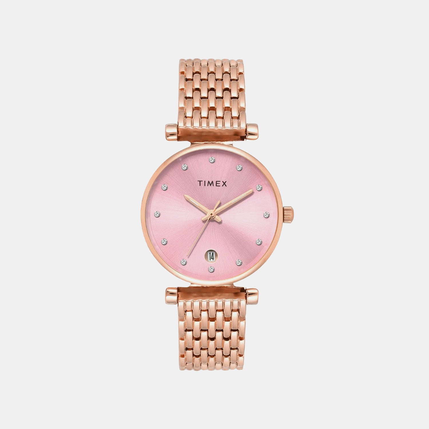 Fashion Women Quartz Pink Dial Analog Stainless Steel Watch TWEL21601