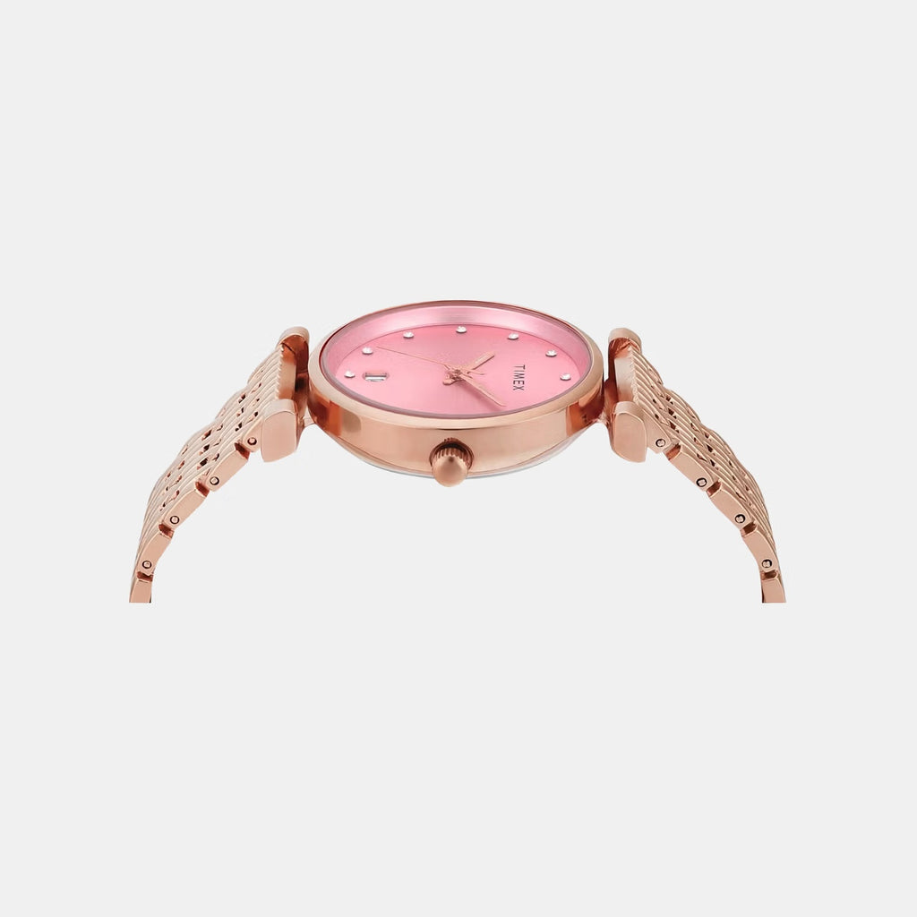Fashion Women Quartz Pink Dial Analog Stainless Steel Watch TWEL21601