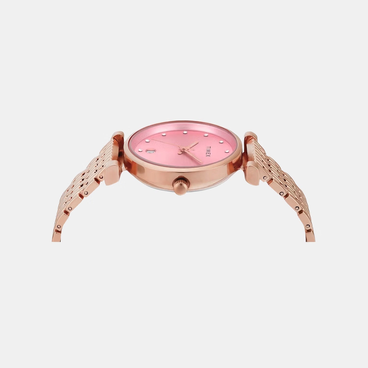 Fashion Women Quartz Pink Dial Analog Stainless Steel Watch TWEL21601
